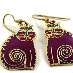 Vintage Laurel Burch Red Fanciful Felines Cat Earrings